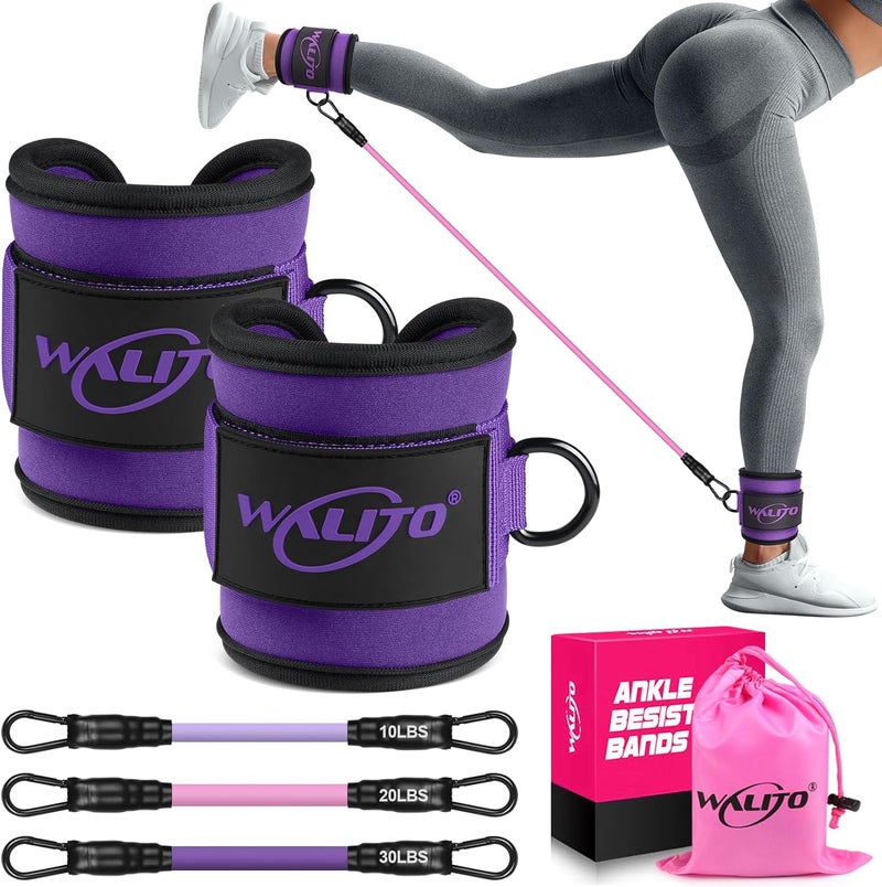 WALITO Ankle Resistance Bands with Cuffs, Exercise Bands for Legs and Butt, Booty Workout Equipment for Kickbacks and Hip Fitness Training - Image 1